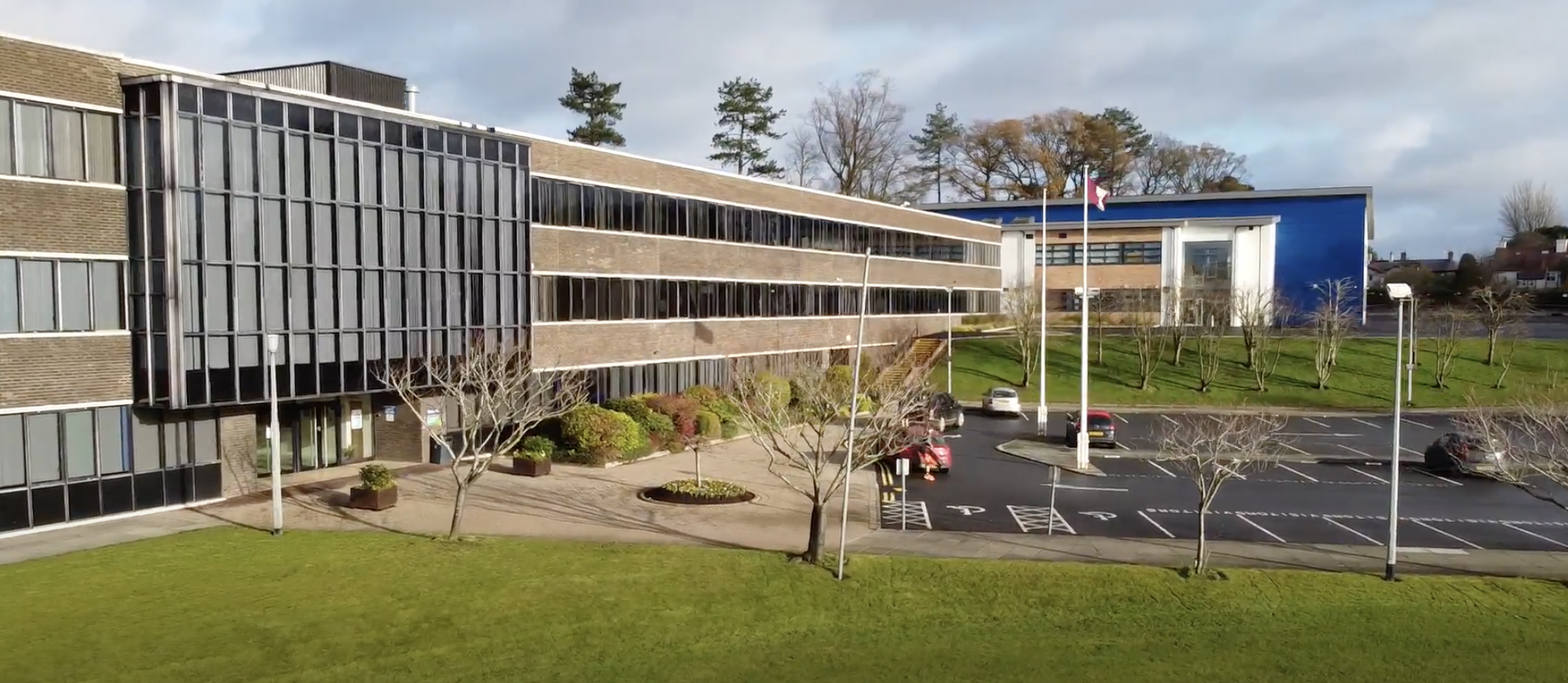 A photo showing the front of the main building of The Wallace High School Lisburn.